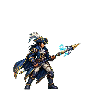 Storm Corsair in blue-gold raider gear holding a lightning polearm